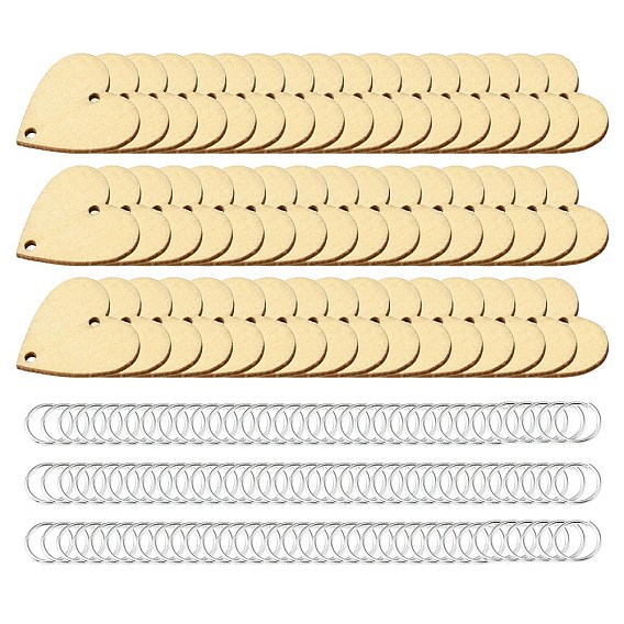 50 Подвески из неокрашенного дерева, с 100 шт. серебряными латунными открытыми кольцами с покрытием