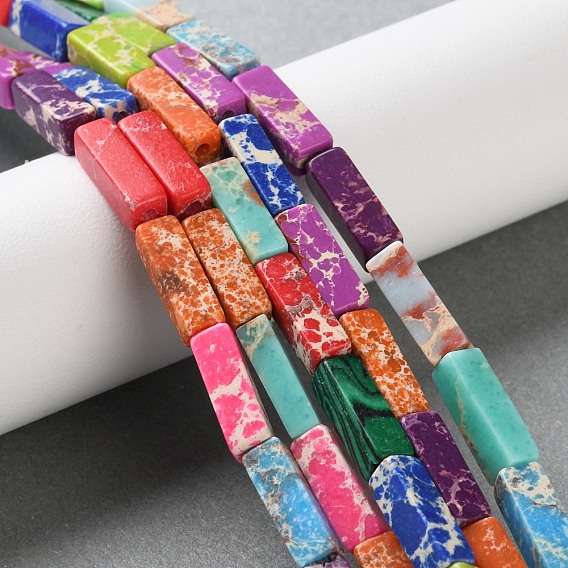 Нити бусин из синтетической императорской яшмы и малахита, окрашенные, кубоид