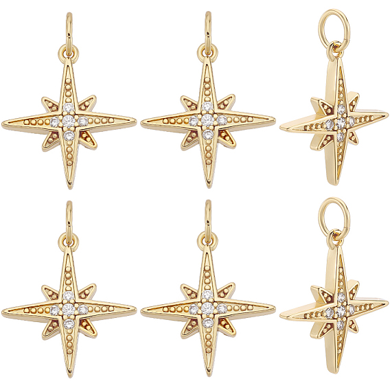 10 Подвески из латуни с микро-паве класса AAA с кубическим цирконием, долговечный, звезда, без кадмия, без никеля и без свинца