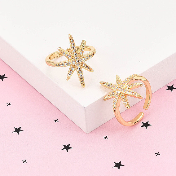 Латунные кольца-манжеты с микропаве и прозрачным цирконием для женщин, звезда