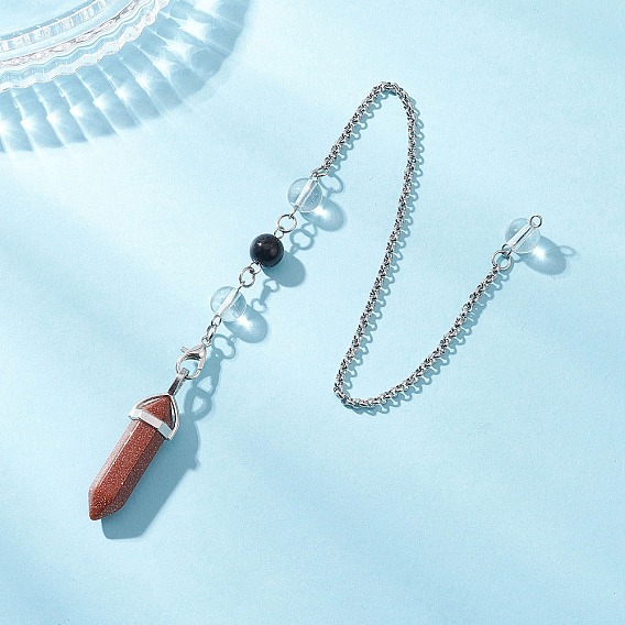 Пулевое синтетическое золотое дно с заостренными маятниками для биолокации, со стеклянными бусинами и застежками из лобстера из цинкового сплава