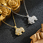 Brass Micro Pave Clear Cubic Zirconia Elephant Pendant 201 Stainless Steel Cable Chain Necklaces for Women, Ion Plating(IP)
