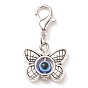 Evil Eye Pendant Decorations, Alloy & Resin Lobster Clasp Charms, Lotus Flower & Owl & Elephant & Eye & Butterfly & Tortoise