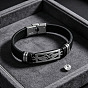 304 Pulseras de cordón de acero inoxidable y piel sintética negra para hombre, color acero inoxidable