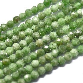 Natural Green Diopside Beads Strands, Round, Faceted