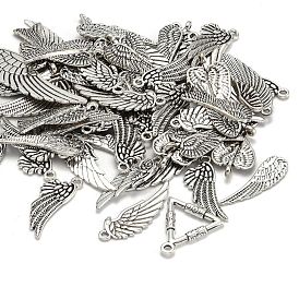 Tibetan Style Alloy Pendants, Wing, 24~56x9~21x1~2mm, Hole: 1.5~5x2~3mm, about 30~35pcs/100g