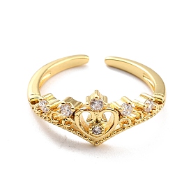 Anillo de puño abierto con ala de corazón de circonita cúbica transparente para mujer, sin cadmio y níque y plomo