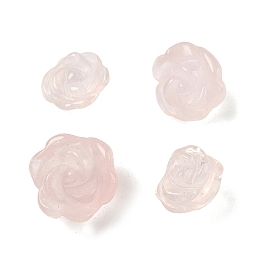 Природного розового кварца бусы, половине просверлил, резной, цветок розы