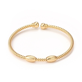 Rack Plating Brass Cuff Bangles with Bead, Long-Lasting Plated Twist Bangles for Women Men, Cadmium Free & Lead Free