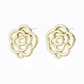 Alloy Stud Earring Findings, with Loop and Steel Pin, Flower with Plastic Protective Cover