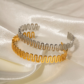 18k Gold Stainless Steel Wave Pattern Open Bracelet - Premium Design Jewelry
