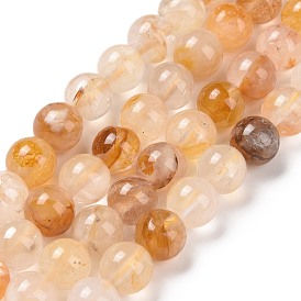 Quartz hématoïde jaune naturel/fils de perles de quartz guérisseur doré, ronde