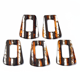 Transparent Resin & Walnut Wood Pendants, with Gold Foil, Trapezoid