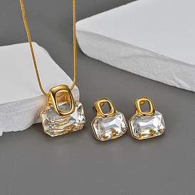 Прямоугольник 304 серьги-гвоздики из нержавеющей стали с прозрачным кубическим цирконием