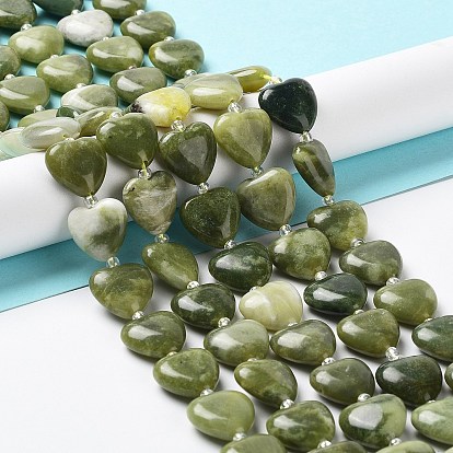 Natural Xinyi Jade/Chinese Southern Jade Beads Strands, with Seed Beads, Heart