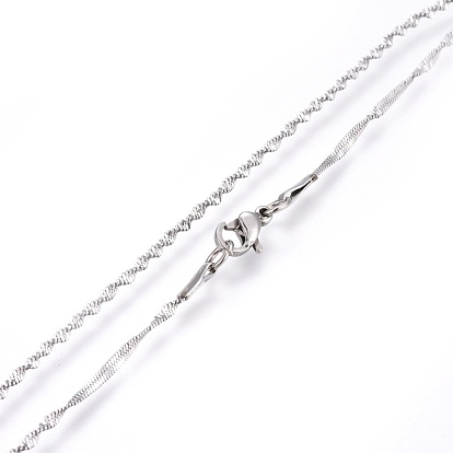 304 Stainless Steel Singapore Chain Necklaces, Water Wave Chain Necklaces, Twisted Chain Necklaces, with 304 Stainless Steel Beads and Clasps