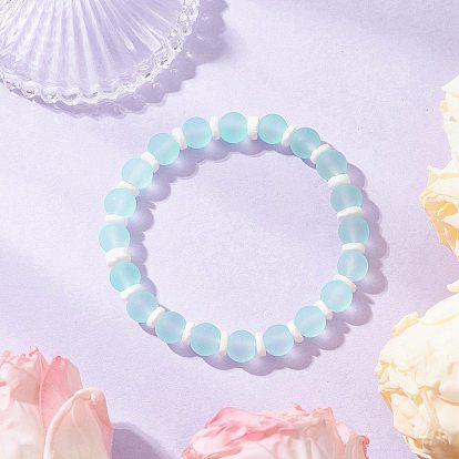 Прозрачные стеклянные круглые бусины и натуральные белые ракушечные бусины, эластичные браслеты для мужчин и женщин