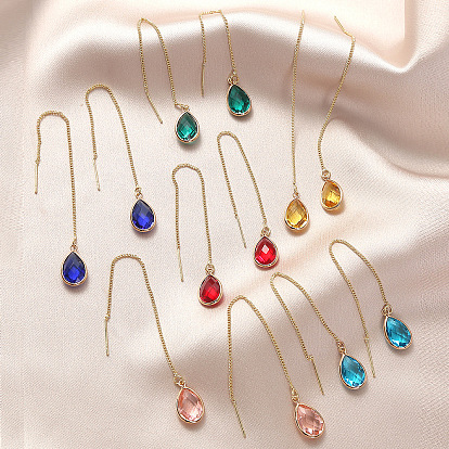 Elegant Crystal Earrings Set - Long Drop, Bird Ear Line, Slimming for Round Face.