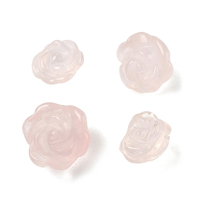 Природного розового кварца бусы, половине просверлил, резной, цветок розы