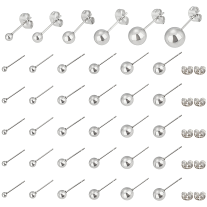 36 пары 6 стиль 304 серьги-гвоздики из нержавеющей стали, круглые