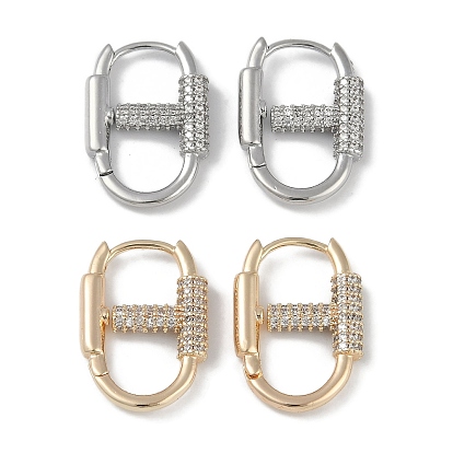 Серьги-кольца с карабином из латуни с микропаве из прозрачного кубического циркония