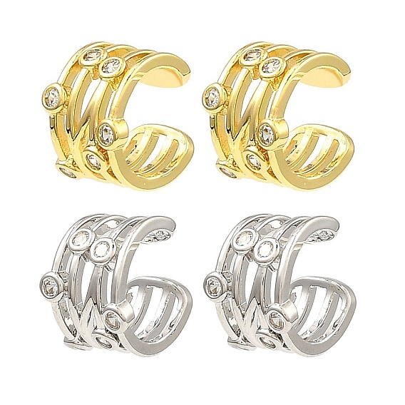 Полые серьги-каффы из латуни с фианитами, долговечный, без свинца и без кадмия