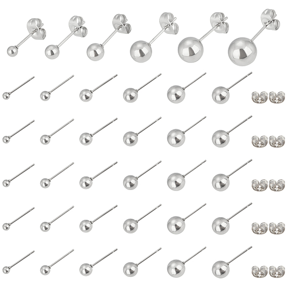 36 пары 6 стиль 304 серьги-гвоздики из нержавеющей стали, круглые