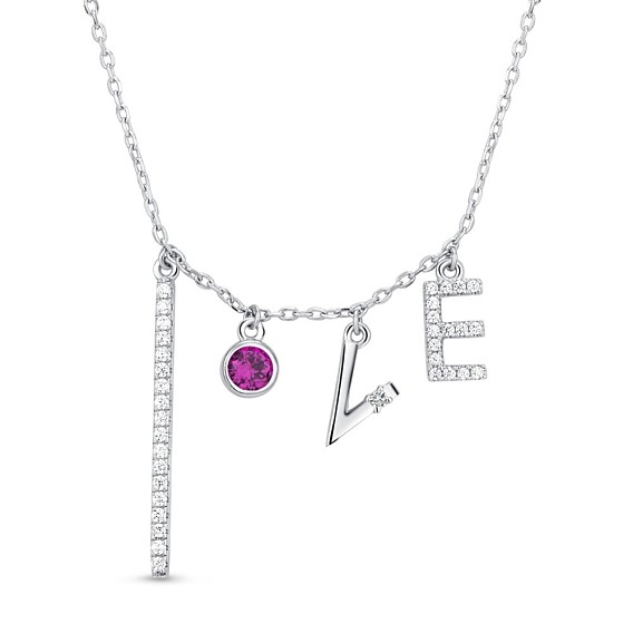 TINYSAND Word Love 925 Sterling Silver Cubic Zirconia Letter Pendant Necklaces, 16.2 inch