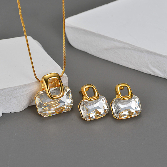 Прямоугольник 304 серьги-гвоздики из нержавеющей стали с прозрачным кубическим цирконием