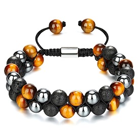 Natural Tiger Eye Black Magnetic Bracelet Adjustable Lava Stone Essential Oil Men's Wristband