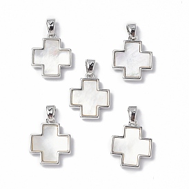 Brass Charms, with Freshwater Shell, Nickel Free, Cross Charm