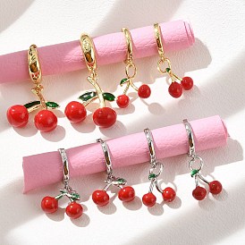 Серьги-кольца из вишневой латуни с эмалью, стойки покрытие, долговечный, без свинца и без кадмия