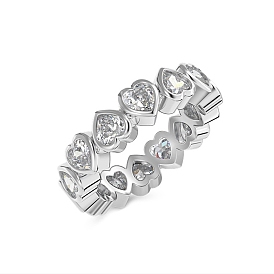 Rhodium Plated 925 Sterling Silver Heart Finger Ring, Clear Cubic Zirconia Ring for Women