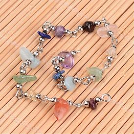 Chakra handgefertigten Edelstein-Chip Perlen Ketten aus Messing für Ketten oder Armbänder machen, ungeschweißte, mit Eisen Zwischenperlen, 39.37 Zoll, 1 m / Strang