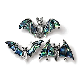 Tibetan Style Alloy Bat Brooch, with Natural Paua Shell and Rhinestone