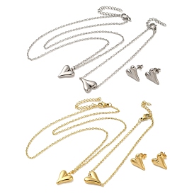 Heart 304 Stainless Steel Pendant Necklaces & Bracelets & Stud Earrings Sets for Women