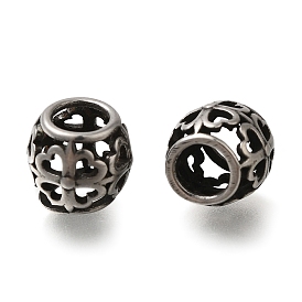 304 Stainless Steel European Beads, Large Hole Beads, Hollow Rondelle with Clover