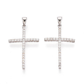 925 подвески-кресты из стерлингового серебра с микропаве из прозрачных кубических цирконий, с защелкивающимися скобами и 925 штампом, родий