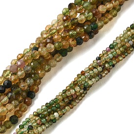 Natural Yellow Green Tourmaline Beads Strands, Faceted, Round