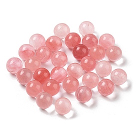 Perles de sphère de verre de quartz cerise, perle ronde, sans trou