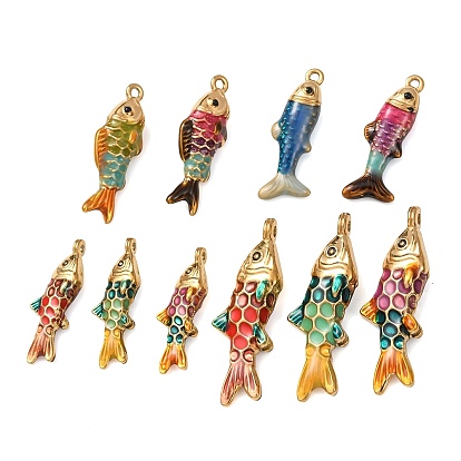 304 подвески из нержавеющей стали, с эмалью, рыбы прелести, реальный 18 k позолоченный, ионное покрытие (ip)