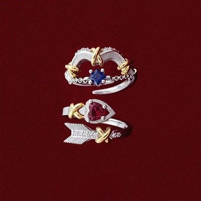 Двухцветные кольца-манжеты из сплава со стразами., золотой и серебряный