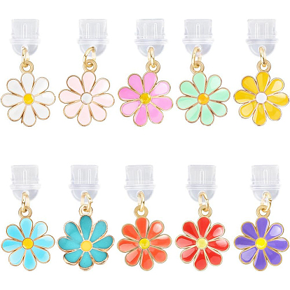 10Pcs Plastic Mobile Dustproof Plugs, with Alloy Enamel Pendants, Flower
