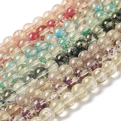 Baking Painted Glass Bead Strands, with Glitter Powder, Round