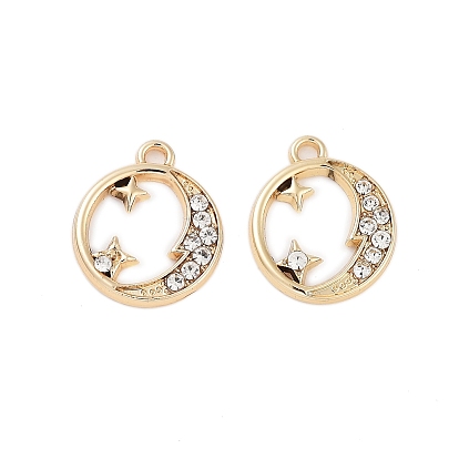 Подвески со стразами из сплава с УФ-покрытием, Луна и звезды, плоские круглые прелести