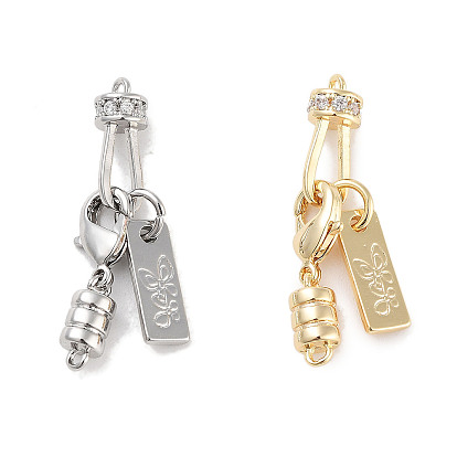 Brass Micro Pave Clear Cubic Zirconia Clasps, Cadmium Free & Nickel Free & Lead Free, Rectangle & Column