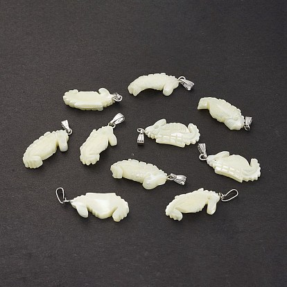 Natural Trochid Shell/Trochus Shell Pendants, Sea Horse Charms, with Platinum Tone Iron Findings