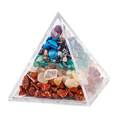 Pyramid Acrylic Ornaments, Reiki Natural Gemstone Chips Inside Collections for Home Office Desk Decoration