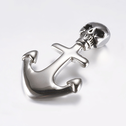 316 Surgical Stainless Steel Hook Clasps, For Leather Cord Bracelets Making, Anchor with Skull