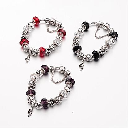 Alloy Glass Bead European Bracelets, with Brass Chain, 190mm